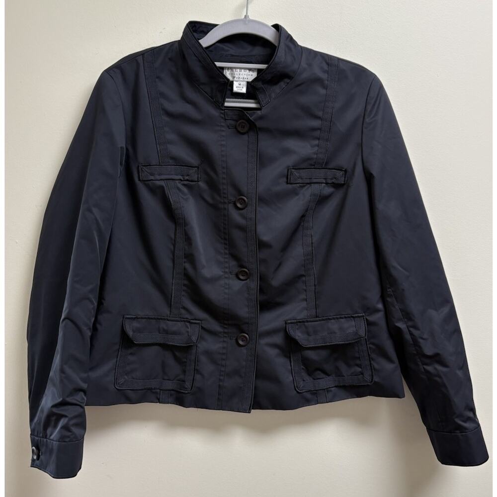 Talbots Collection Petites Black Button‎ Jacket Size 14P Mandarin Collar Utility
